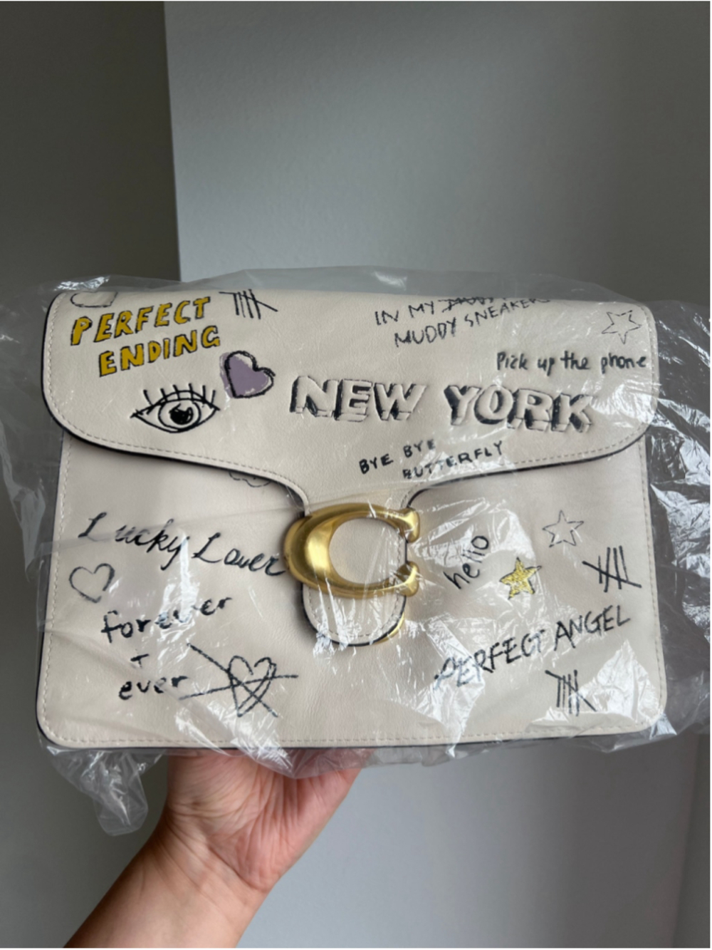NEW Coach Chain Tabby Shoulder Bag 26 New York Sketch Print Chalk Graffiti CBR52
